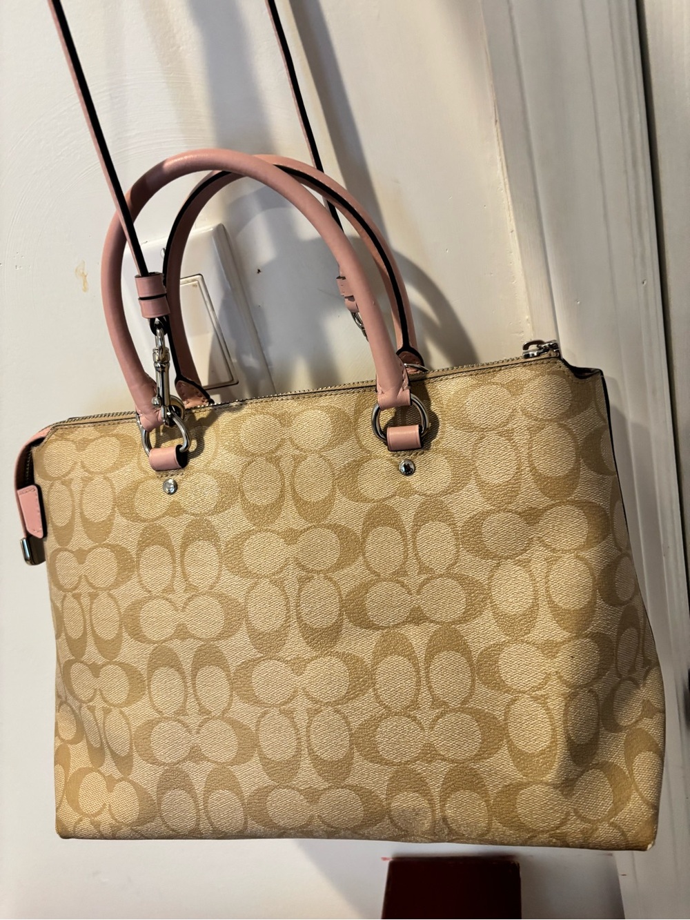COACH Emma Signature Canvas Satchel with Pink Leather Trim Mint - Picture 5 of 9